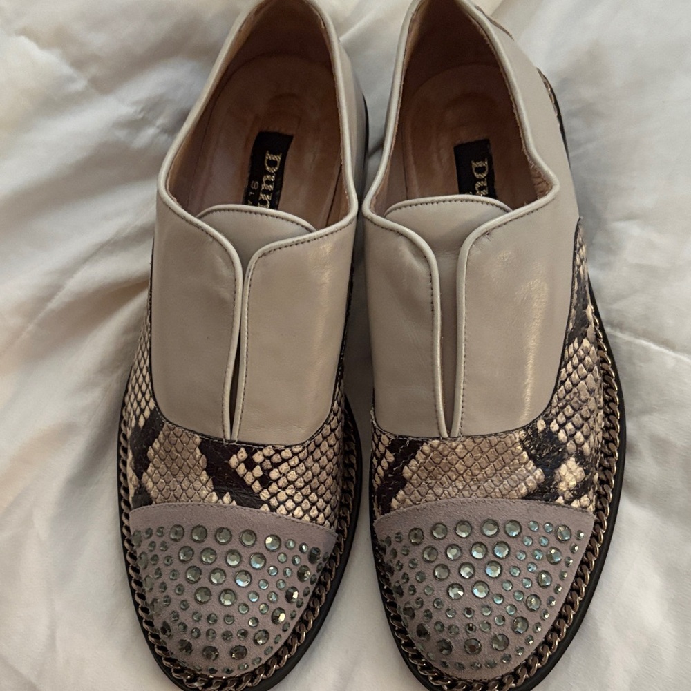 DUNE from Nordstrom. Durand Gray and Brown Snake Print Loafers